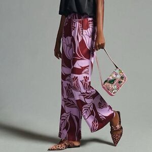 NEW Anthropologie Maeve Saria Smocked Wide Leg Pants in Lilac Floral Small